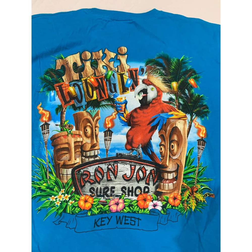 Tiki Loungin Ron Jon Surf Shop Key West Blue Graphic T-shirt - Picture 7 of 7